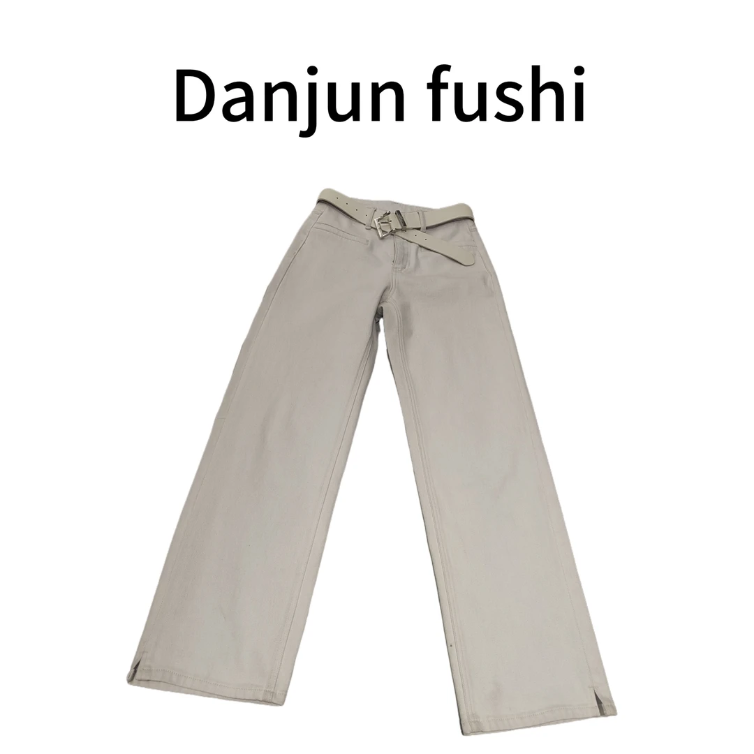 Danjun2025腰带“下开叉直筒”仔裤早春薄款