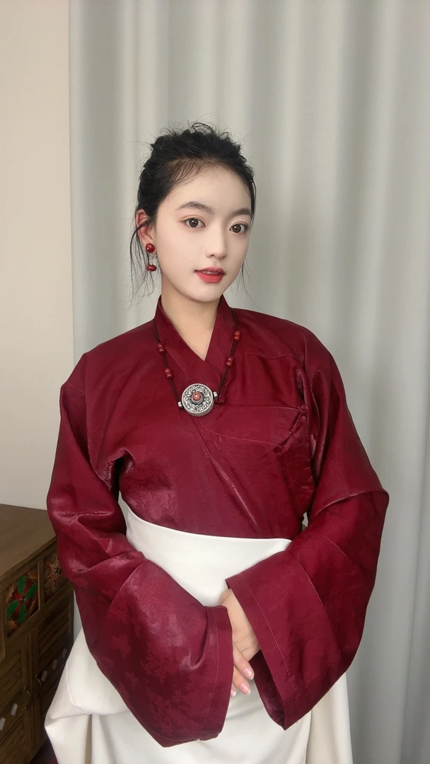 民族服装旗袍斜襟民族服女士上衣圆领傣装袍生活装网红