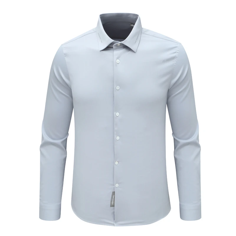 F4002鸟春秋男式长袖衬衫 百搭商务休闲上衣 浅灰色微弹