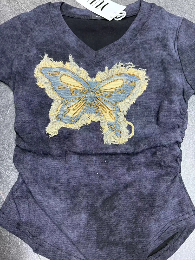 A23-1三色“牛仔蝴蝶”短袖