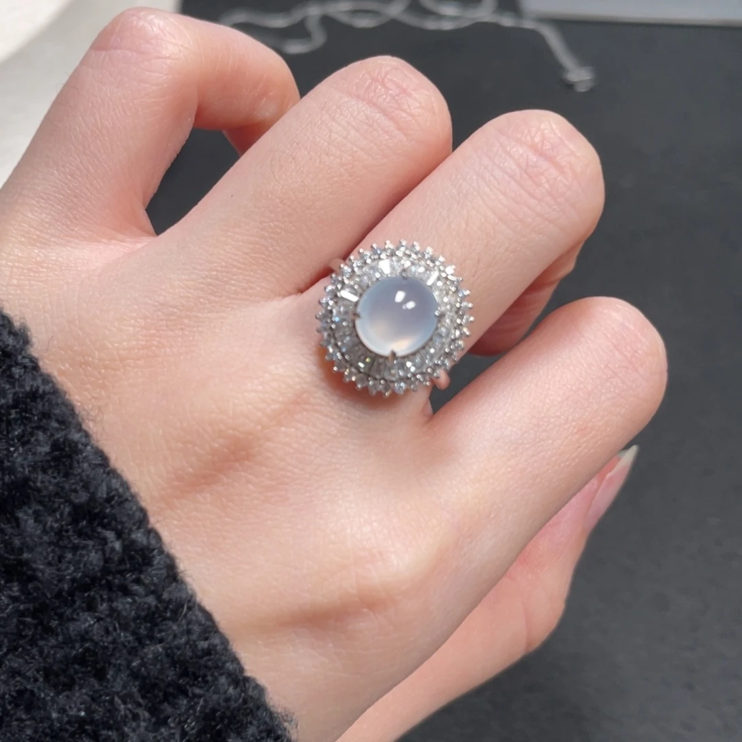 翡翠戒指银S925镶嵌廿*8348