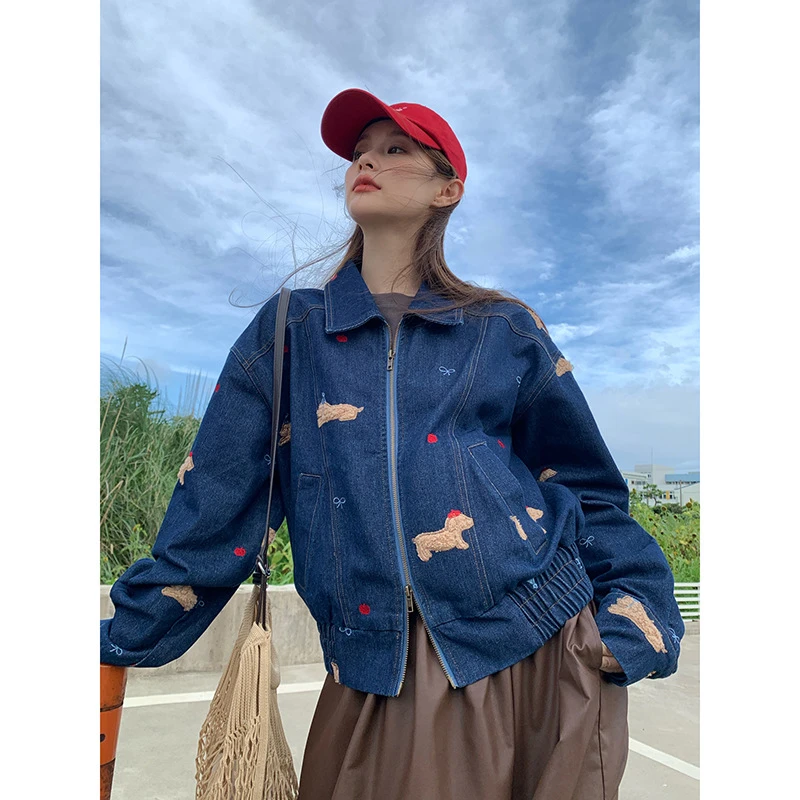 十三行春季少女风复古卡通可爱甜美牛仔外套女F1852