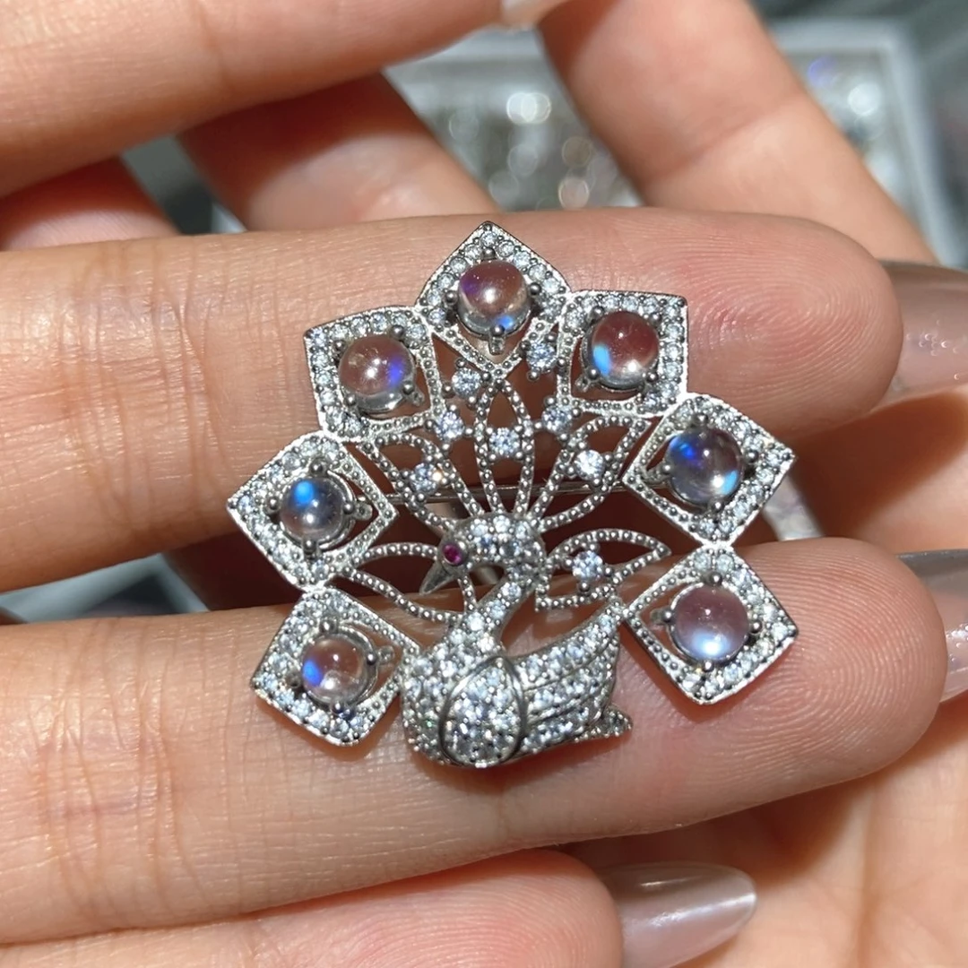 月光石银S925镶嵌胸饰