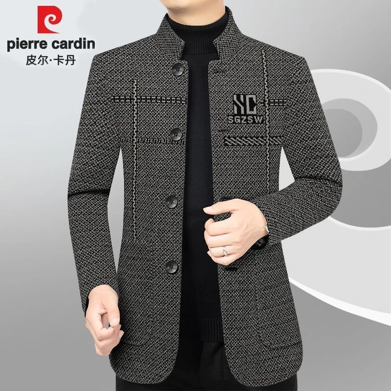皮尔卡丹男士雪尼尔夹克外套商务休闲高档男式秋冬上衣中年爸爸装