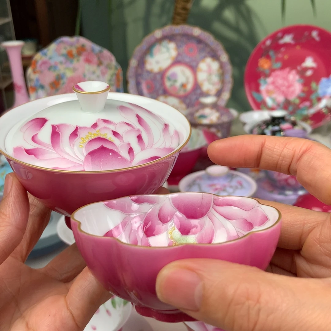 董***8陶景德镇手工手绘莲瓣