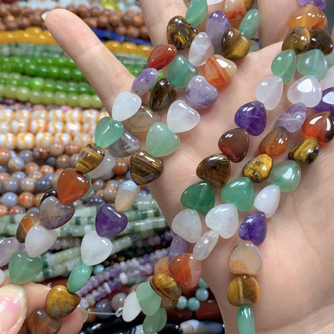 玛瑙/玉髓未镶嵌珠宝半成品多宝爱心一条卡12mm