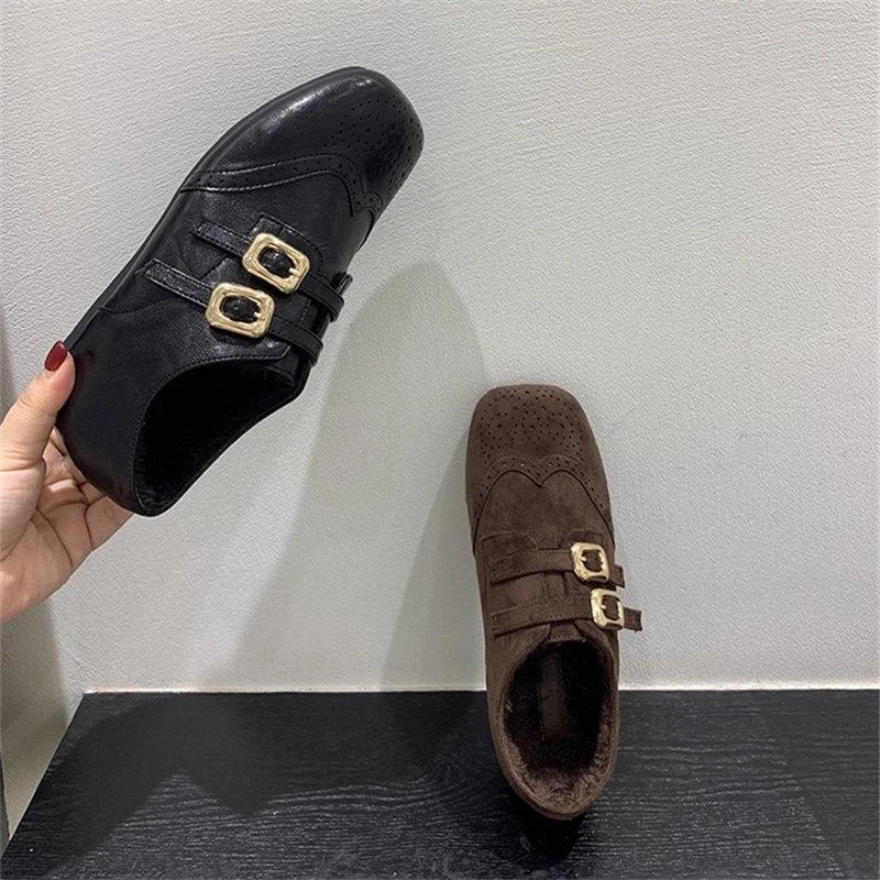 内增高！时尚复古方头加绒单鞋乐福鞋2025冬布洛克风英伦小皮鞋女