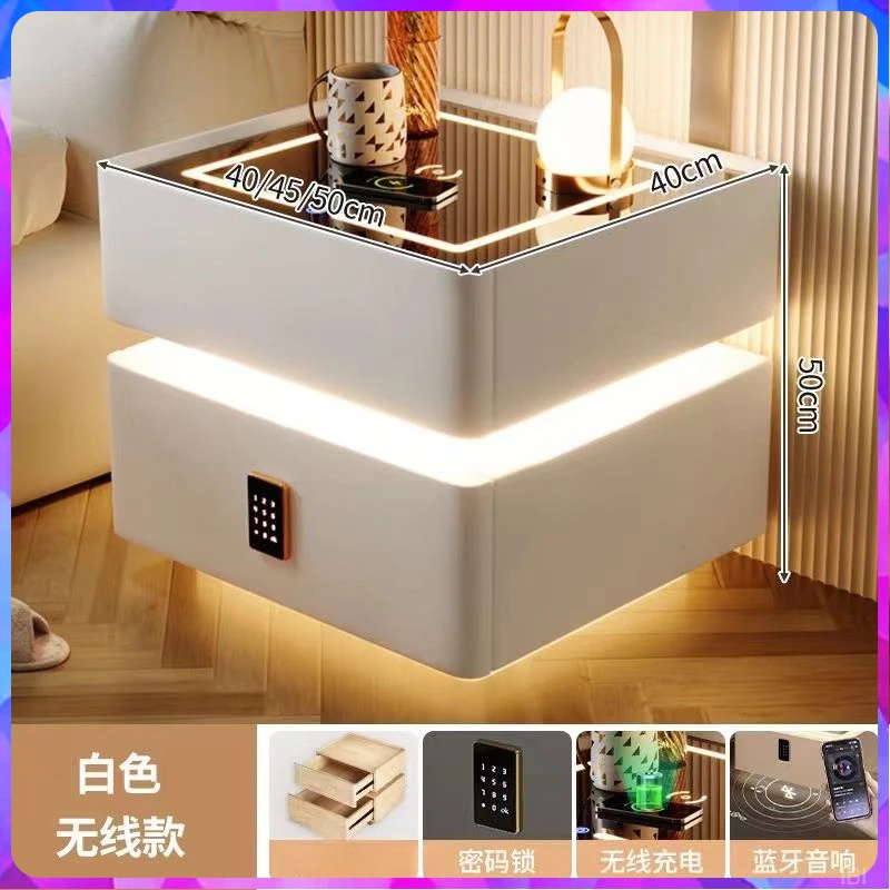 实木智能床头柜免安装简约感应灯无线充电密码锁床边置物柜悬浮柜