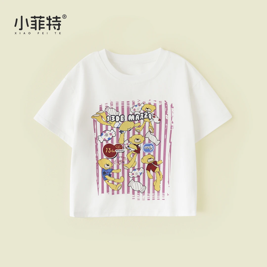 小菲特夏装新款女童洋气印花休闲短袖t恤女宝宝圆领上衣BGYX50884