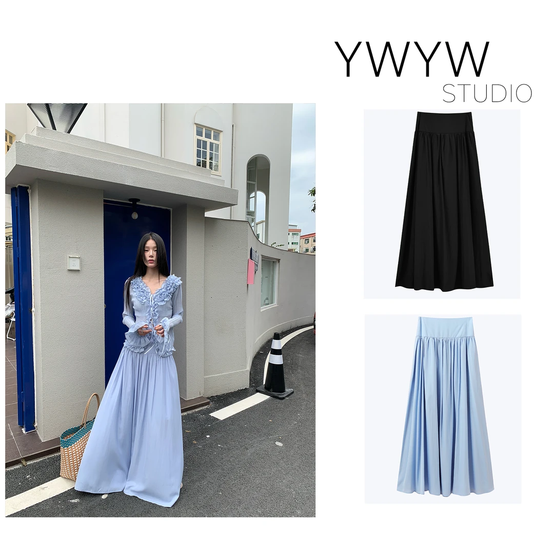 【YWYW25S/S】夏季时尚修身气质纯色高腰修身大摆长半裙5010