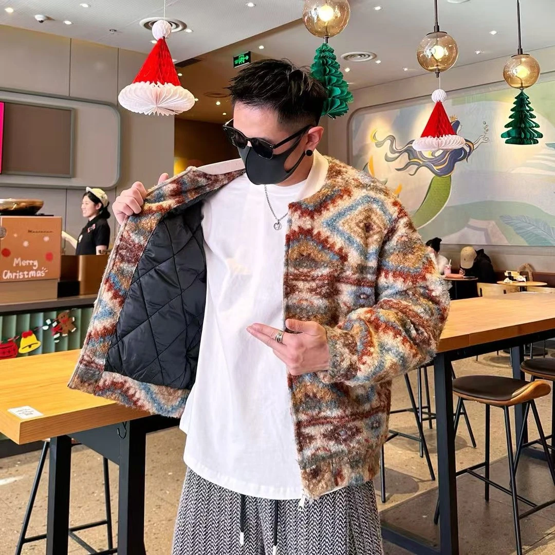 冬季新款美式复古百搭时尚国潮ins休闲宽松个性立领男款棉衣棉服