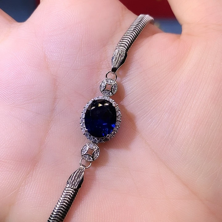 蓝宝石手链银S925镶嵌