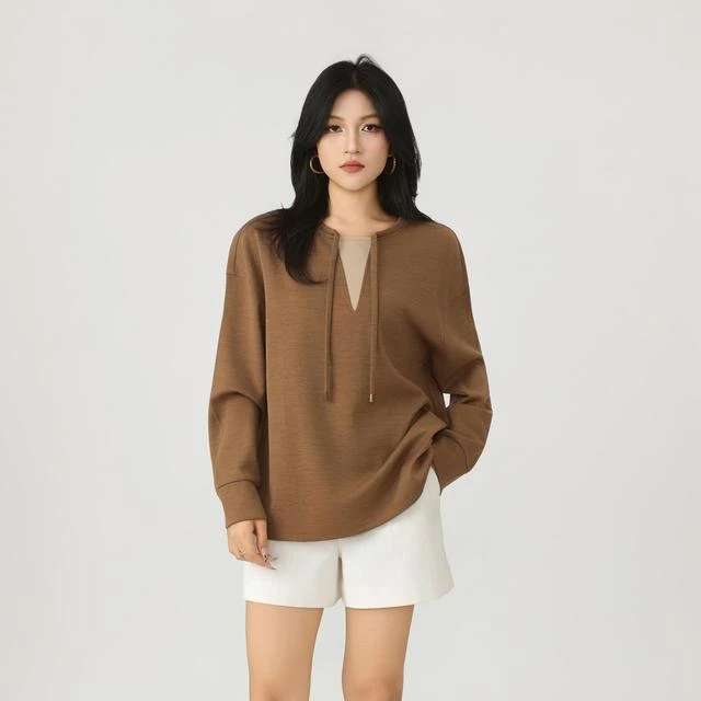 AMASS/阿玛施秋季新款慵懒松弛感宽松显瘦假两件白色短袖530080