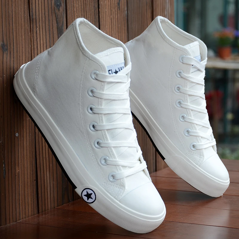 新款春夏情侣高帮帆布鞋韩版潮鞋运动板鞋子男士透气学生白色球鞋