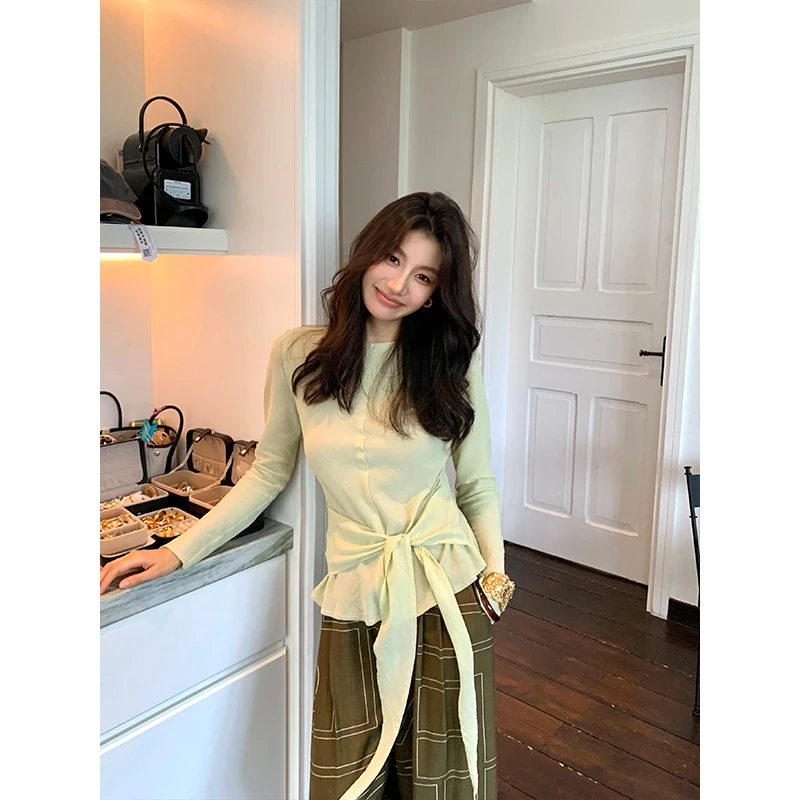 【ALONE SAVOR】龍喜儿 云絮织 慵懒风圆领套头细带纯棉小衫Z284