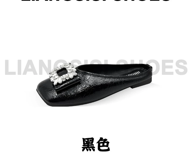 时尚方扣日常包头韩版一字拖休闲黑色女鞋夏季-C53
