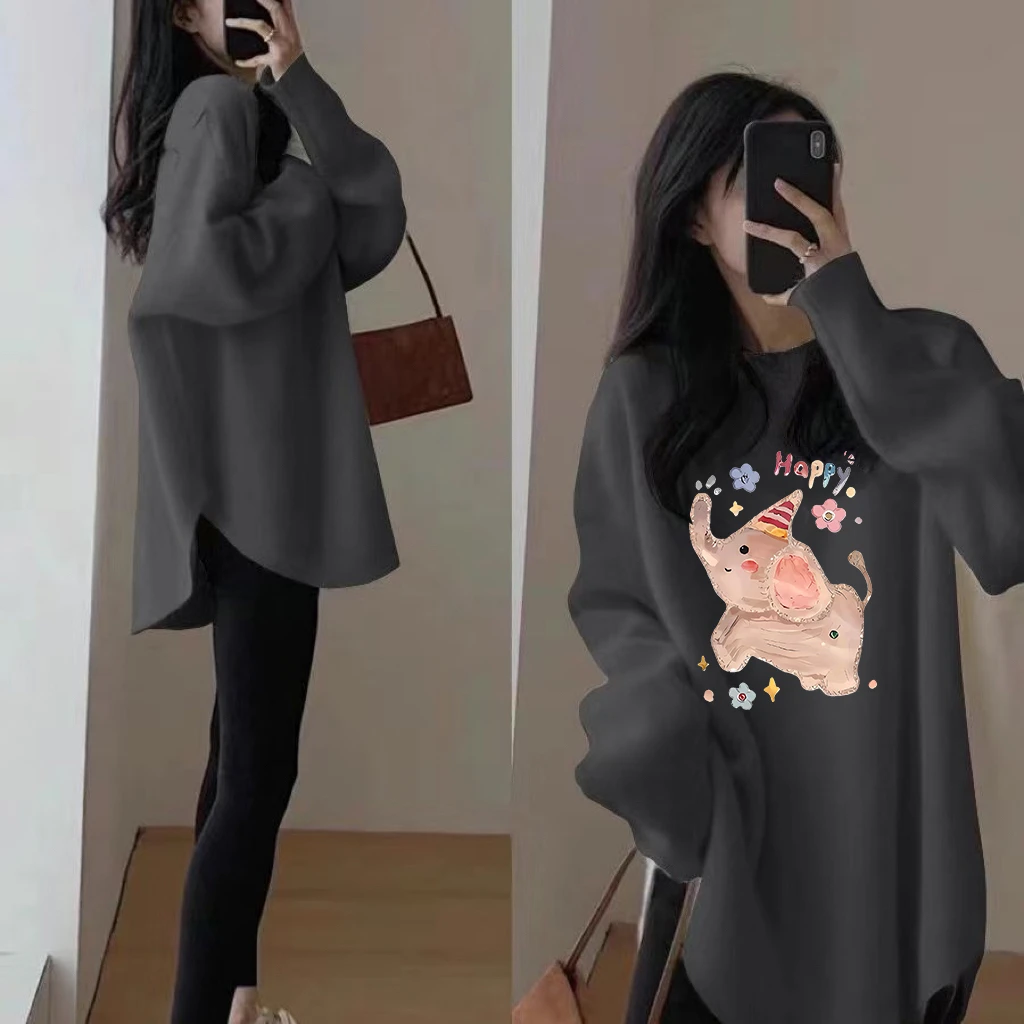 配鲨鱼裤上衣秋冬保暖内搭德绒打底衫女加厚遮屁股中长款长袖t恤