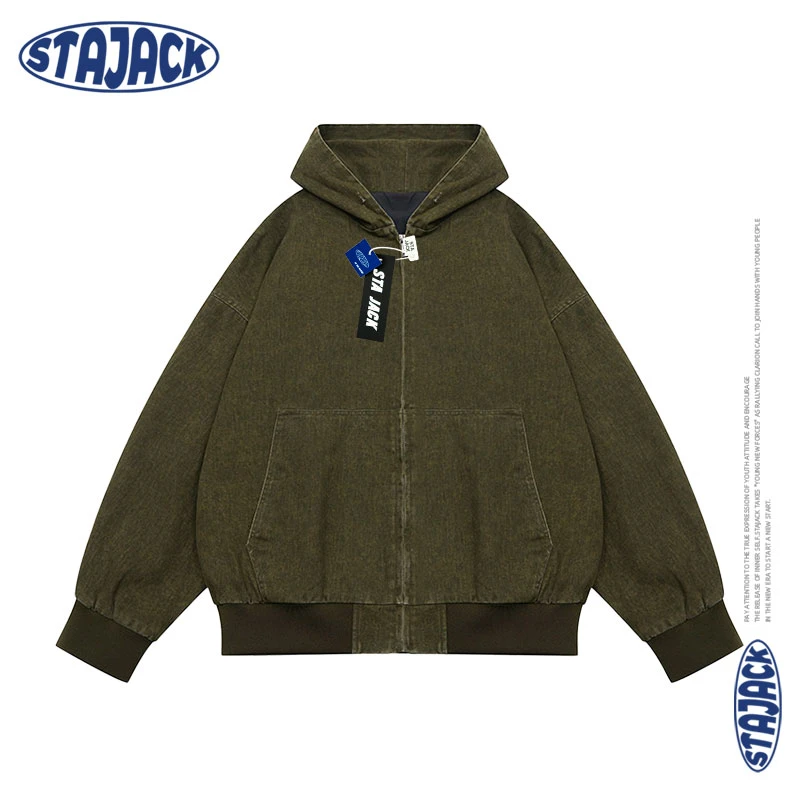 STA JACK卫衣外套男拉链开衫宽松潮牌复古水洗休闲情侣连帽夹克