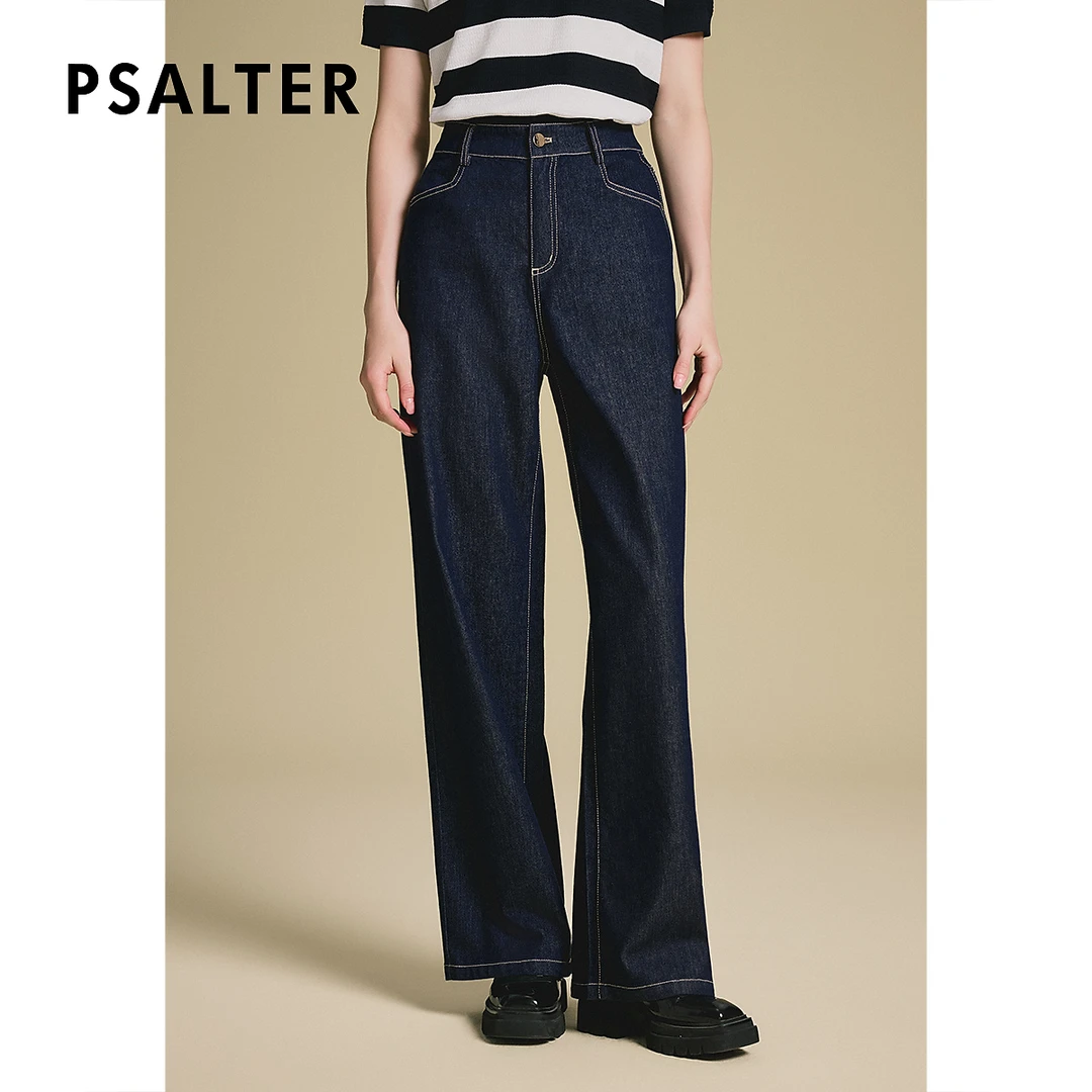 诗篇专选经典牛仔撞色压线工艺高腰显瘦阔腿牛仔裤女2025夏季新款