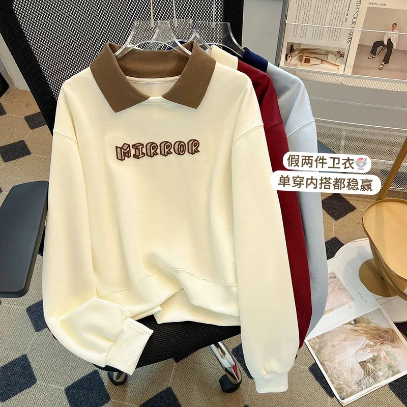 时尚学院风红娃娃领套头卫衣简约百搭秋装042