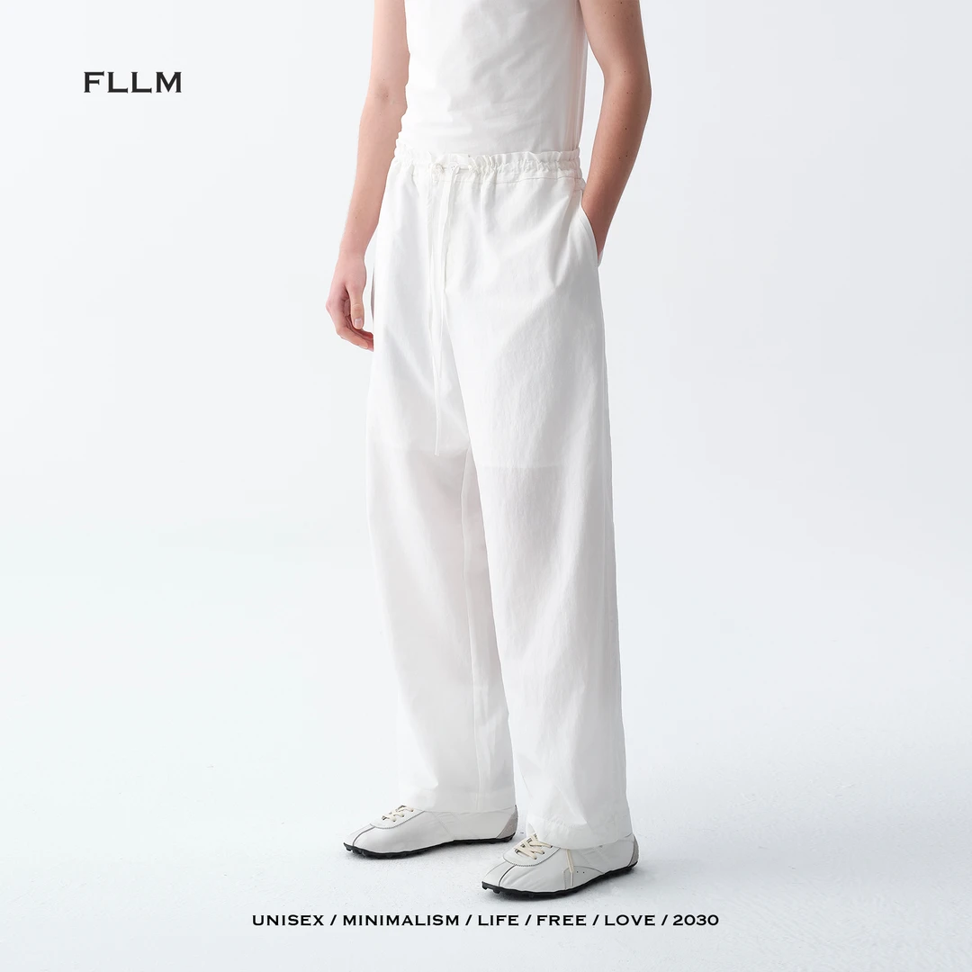 FLLM 天丝亚麻肌理感腰带设计宽松休闲长裤男女同款