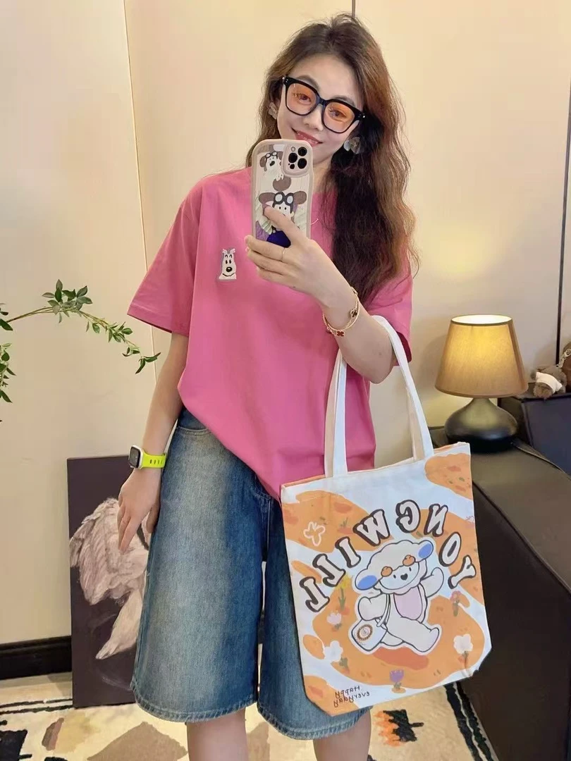 Yong will小羊纸袋3791丁丁狗后背印花纯棉短袖T恤显瘦百搭时尚夏