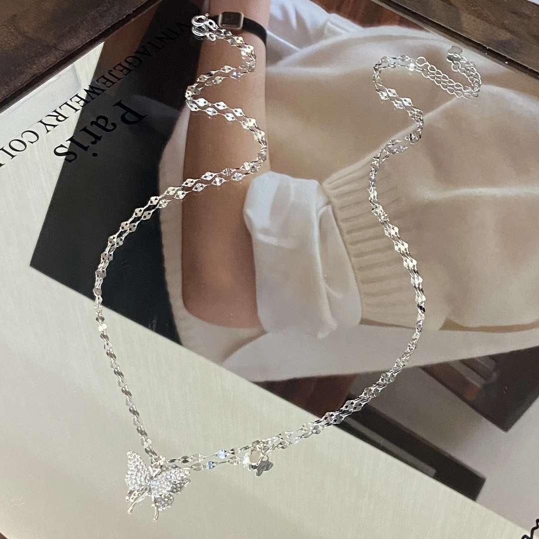 坠链均925银锆石 镀K金 双生蝴蝶 小巧高级感项链X7926