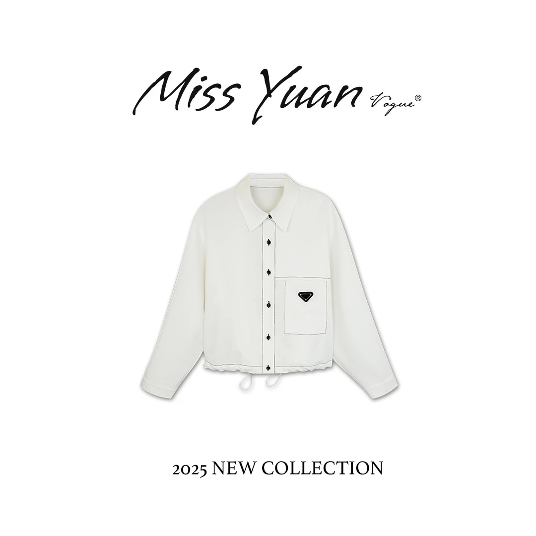 M.Y 媛总【线条主义】小众设计简约翻领明线撞色上衣353003