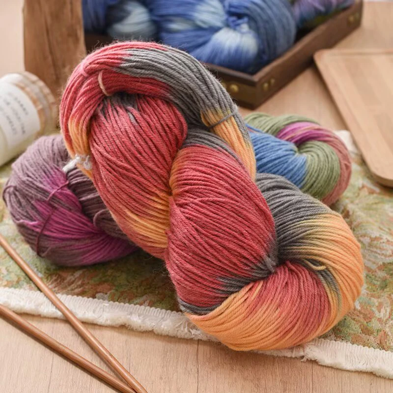 进口澳洲羊毛纯羊毛段染花线手工冰丝纯色刺绣线粗毛老式绣花手编