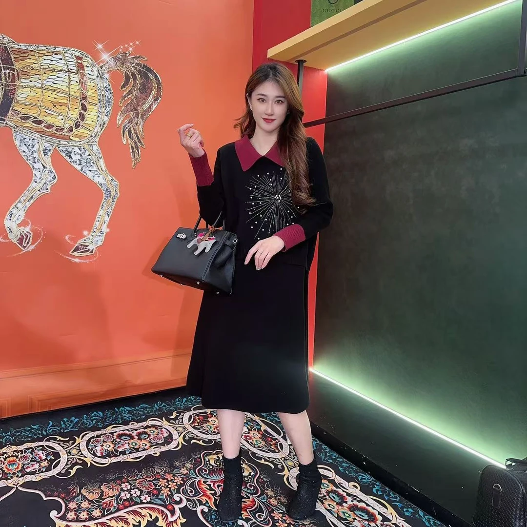 241多金大码气质减龄长款A字裙子女装设计感连衣裙女