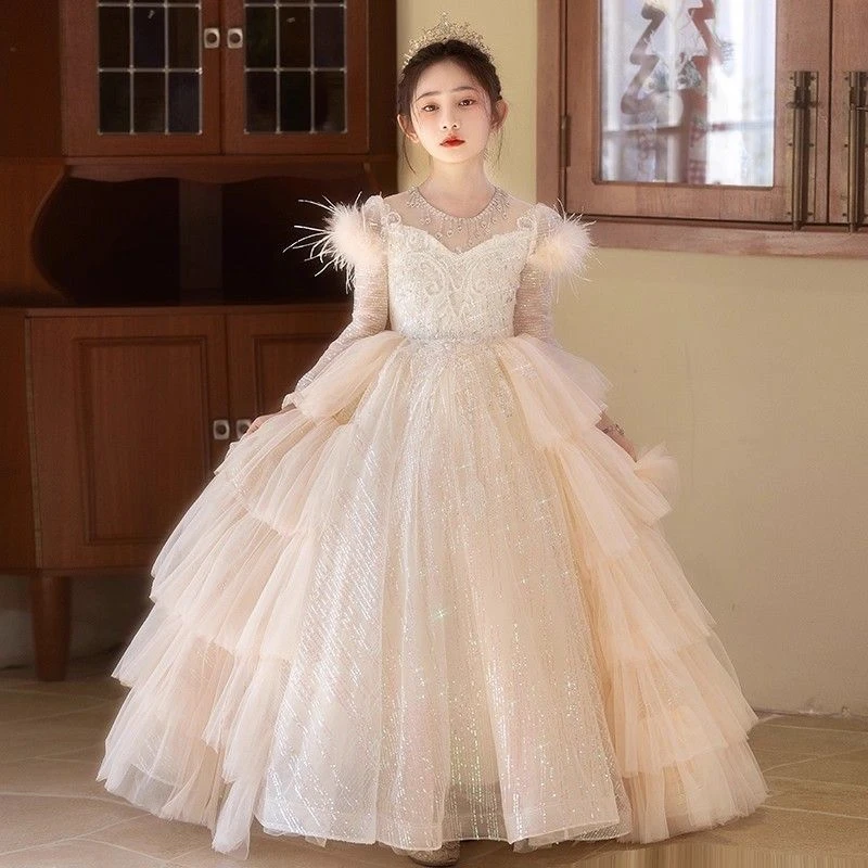 女童礼服花童婚礼小女孩儿童生日宴公主蓬蓬裙小主持人钢琴演出服