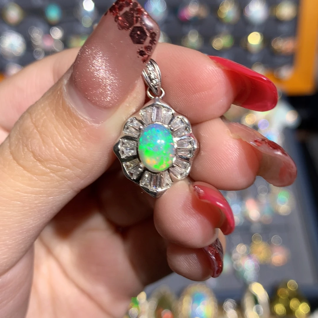 银S925镶嵌欧泊欧泊吊坠y