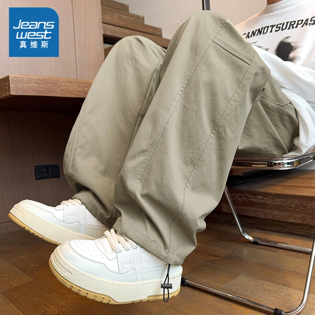 真维斯运动潮牌休闲裤男士秋冬季新款日系纯色百搭简约直筒长裤子