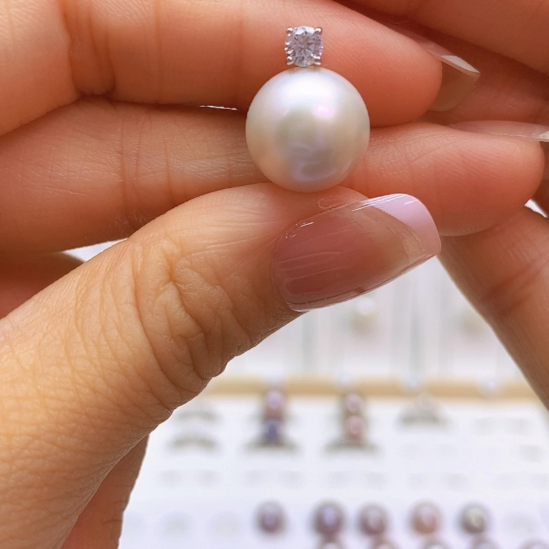 淡水珍珠吊坠(不含链)银S925镶嵌檀***房