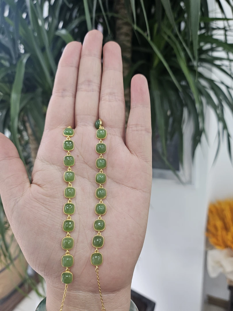 和田玉碧玉S925银镶8蛋面6*8mm手链拍一发一多样性发货（20厘米长）