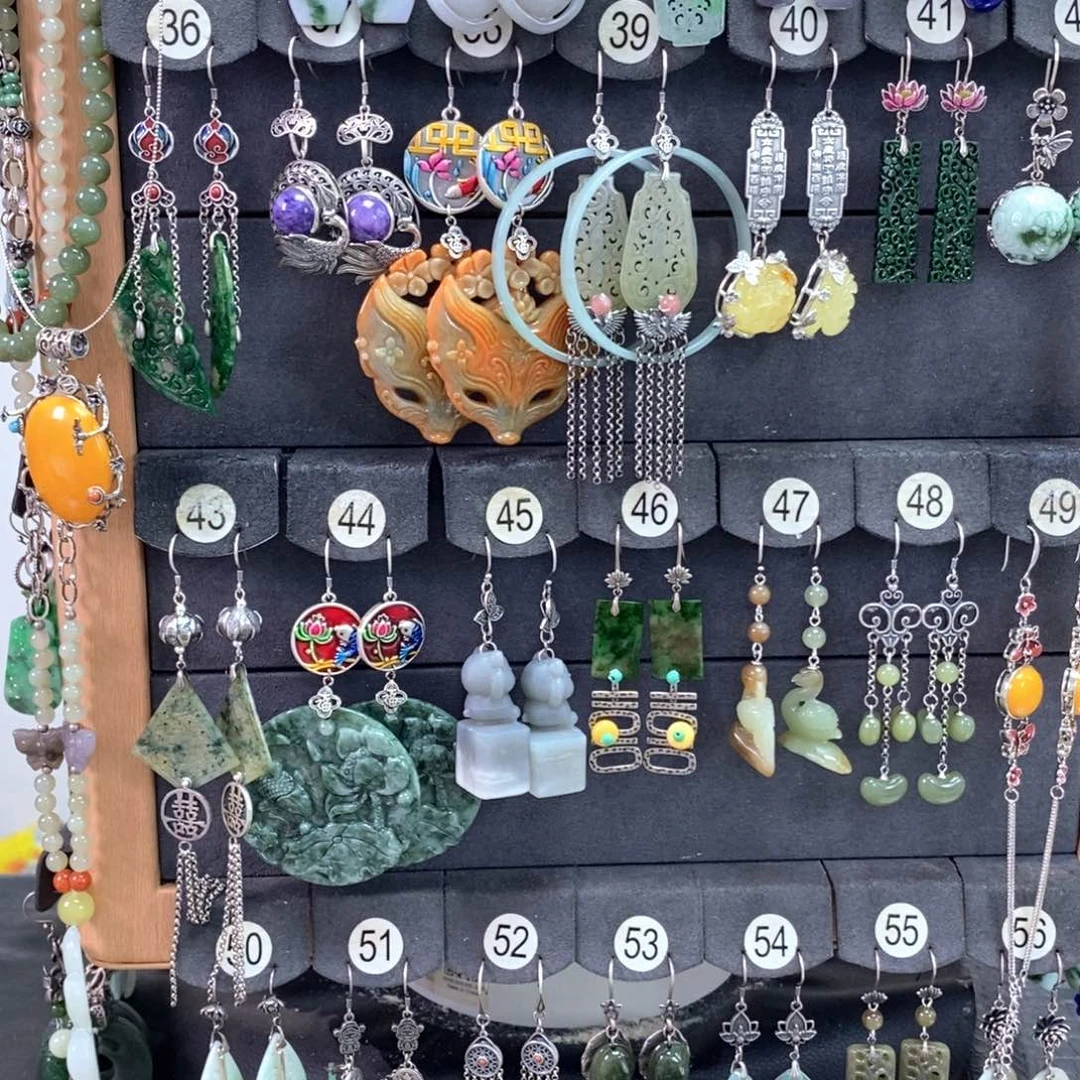 白***n翡翠银S925镶嵌耳饰X45