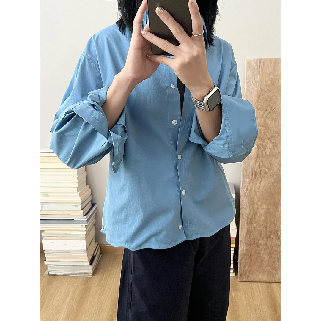 定染日本近江晒匹马棉随性可DIY鱼骨边长袖衬衫薄款夹克