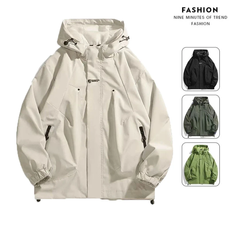 2025春款户外登山防风防水美式连帽情侣冲锋衣外套高级百搭夹克