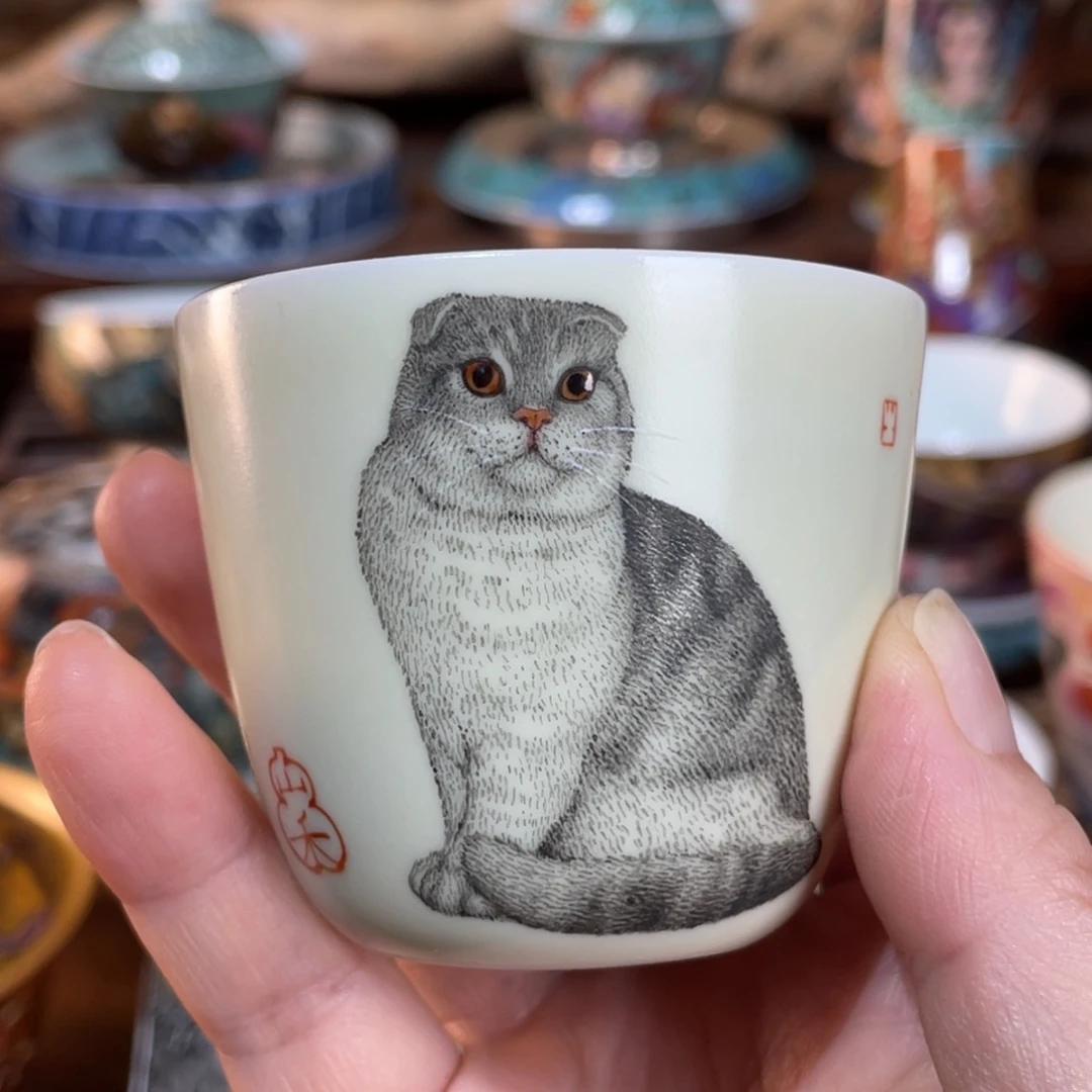 【闪购商品】折耳猫咪汝瓷杯 质感十足