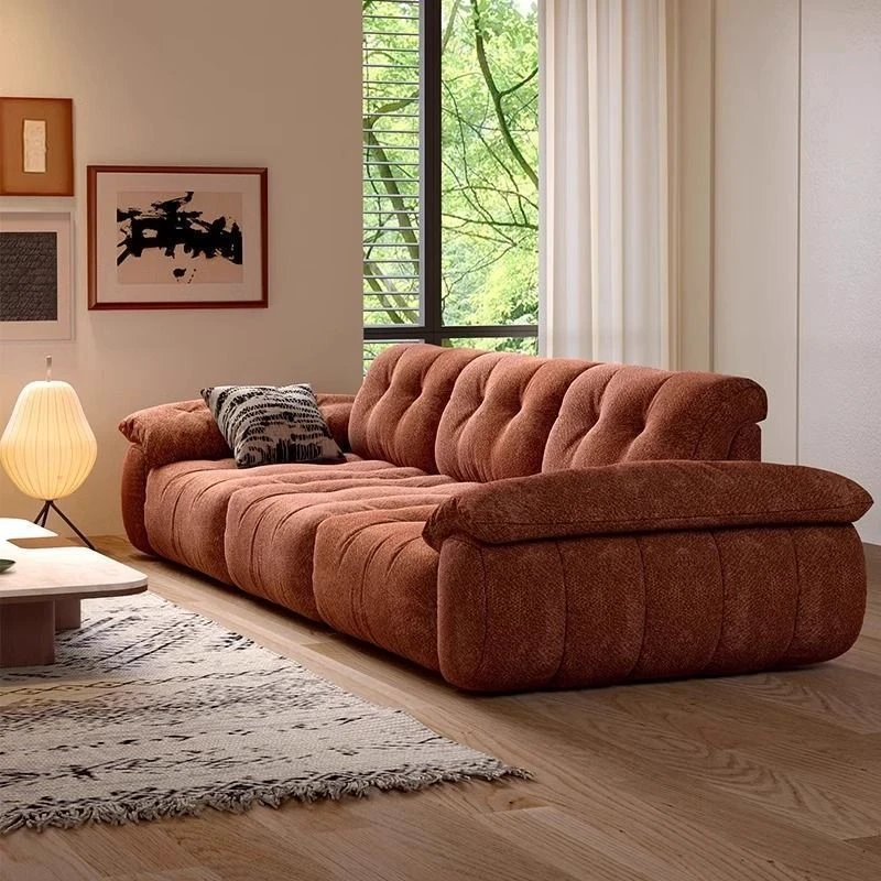 棉花糖客厅沙发意式极简设计高靠背可调节坐深雪尼尔布艺直排沙发