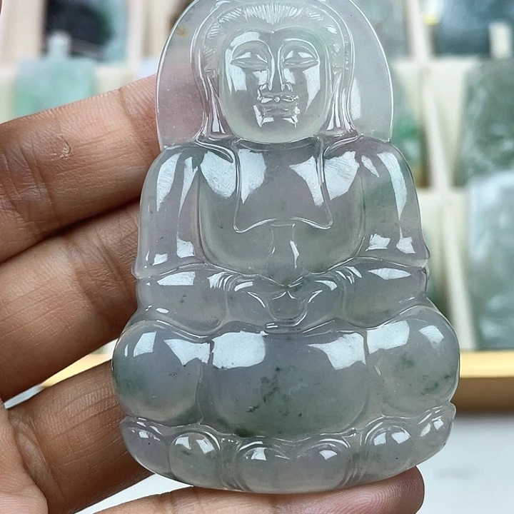 翡翠未镶嵌颈饰平*心天然翡翠A货正装观音