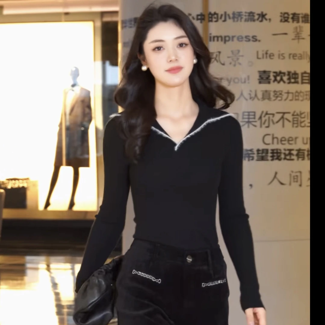 AMASS/阿玛施时髦新品气质修身小香polo领长袖舒适针织衫 5399635