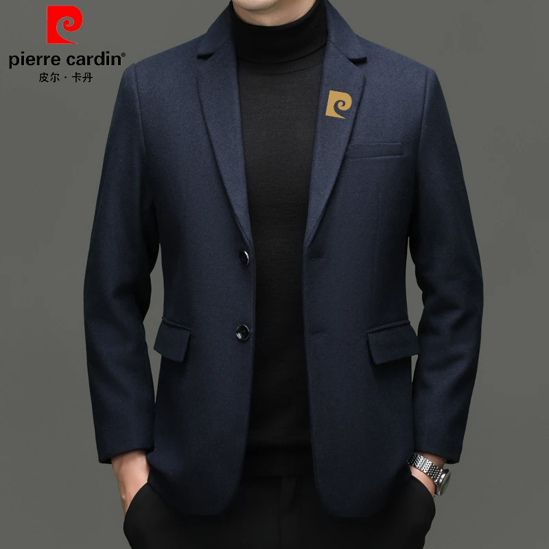 皮尔卡丹秋冬季新款男士高档商务休闲羊毛西服中年单西装便服外套