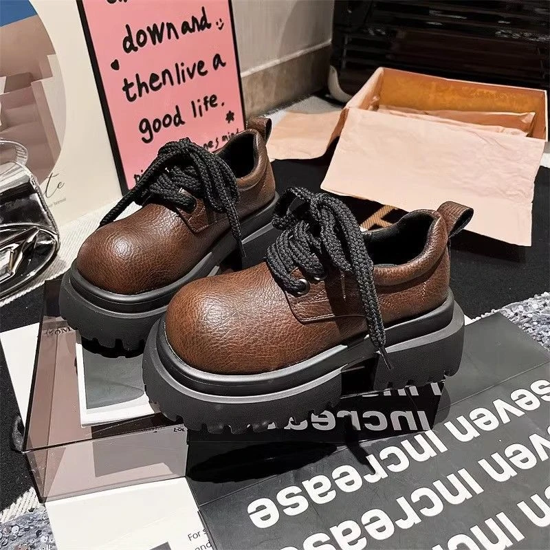 橡胶英伦风布洛克百搭系带软皮大头JK小皮鞋乐福鞋低帮单鞋学院风