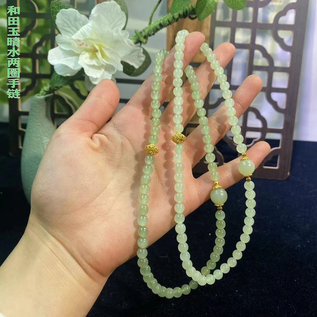 天然和田玉晴水多圈手链玉石圆珠手串简约百搭送女友礼物