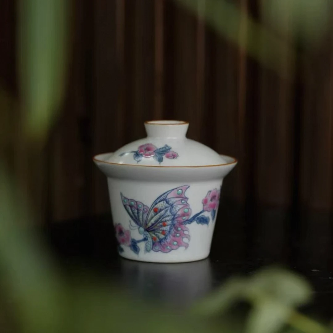 伴斤好物 斗彩-蝴蝶系列-二才盖碗  陶瓷泡茶碗茶杯 HQTO34