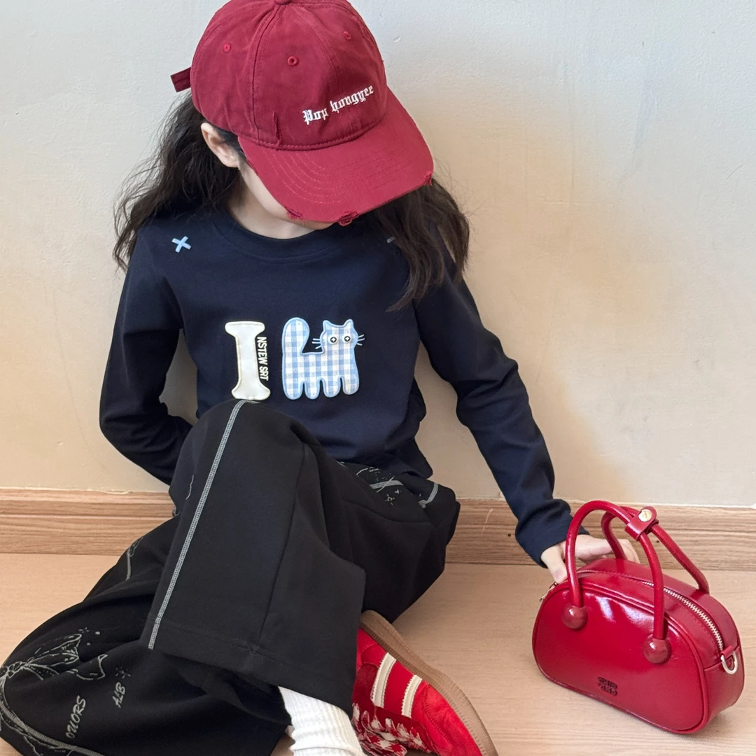 女童卡通T恤套装2025新款小女孩韩系长袖冬装上衣儿童时髦运动裤9
