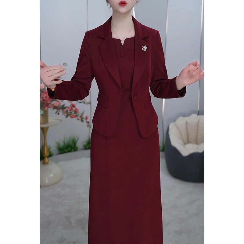 高端品牌小西装两件套连衣裙女2025春季新款妈妈婚宴礼服套装裙子