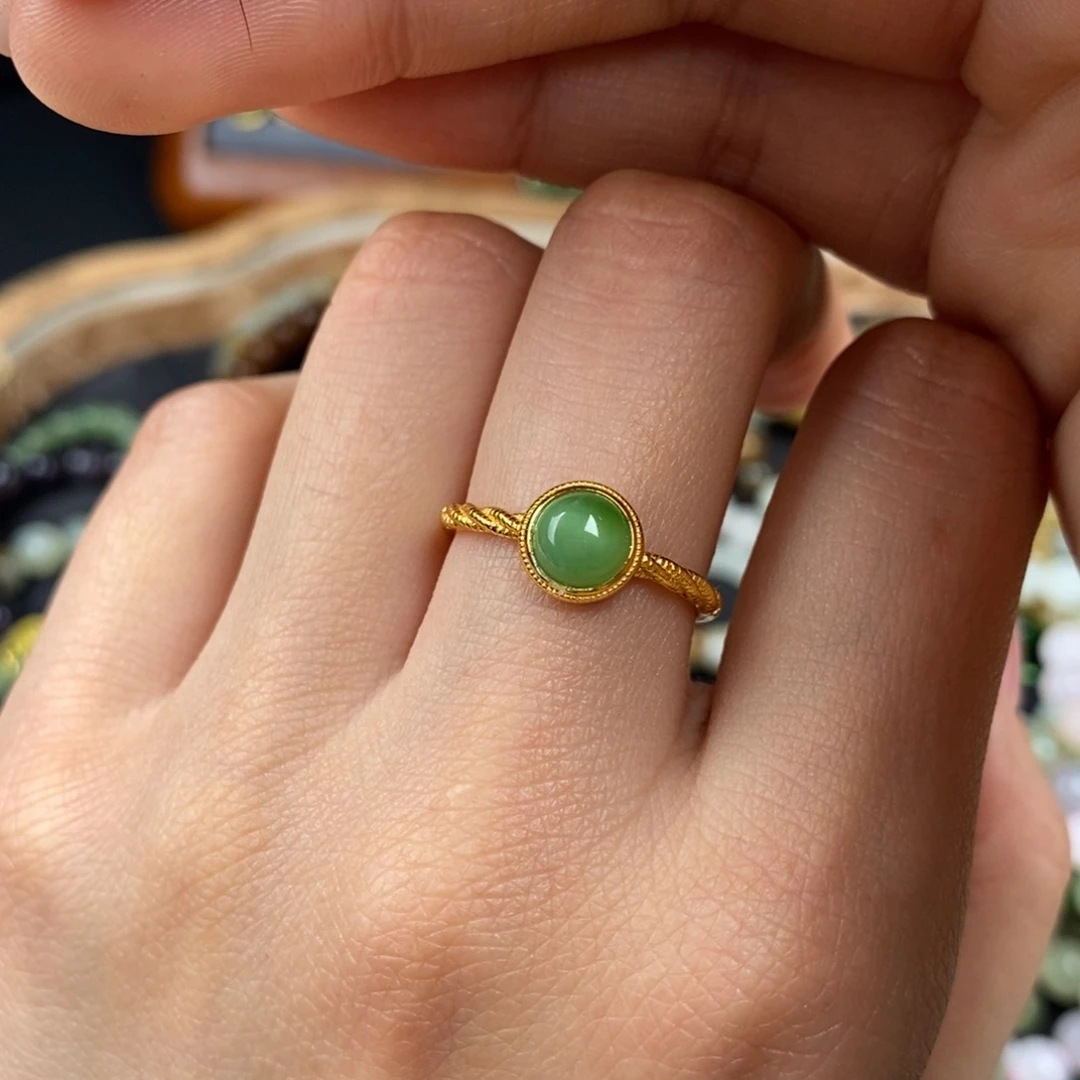 和田玉碧玉猫眼戒指银S925镶嵌