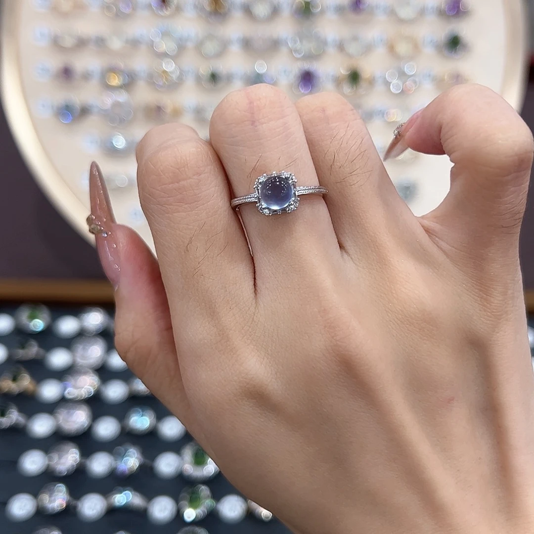 蛇纹石玉银S925镶嵌戒指小****?